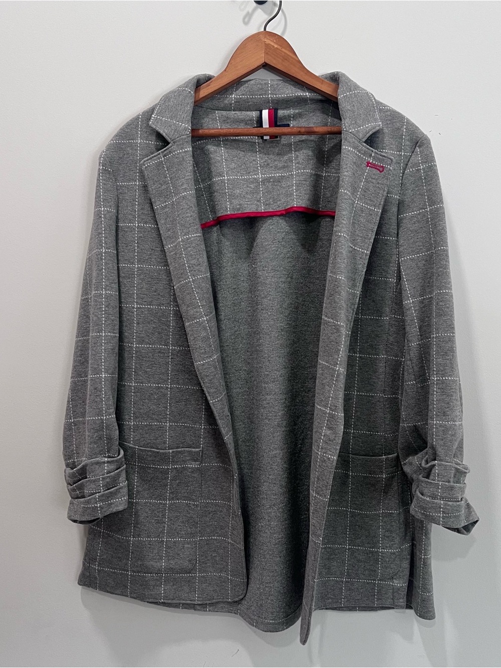 Tommy Hilfiger Gray Windowpane Open Blazer